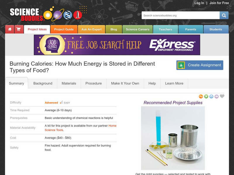 Science Buddies: How Much Energy Is Stored in Different Types of Food? Activity Science Buddies: How Much Energy Is Stored in Different Types of Food? Activity
