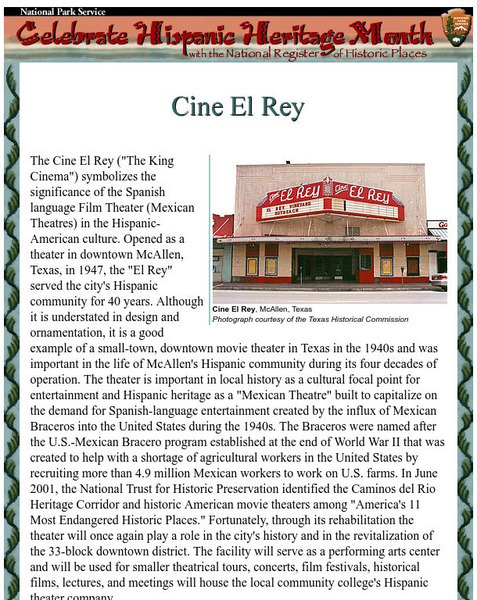 National Park Service: Cine El Rey: The King Cinema Activity National Park Service: Cine El Rey: The King Cinema Activity