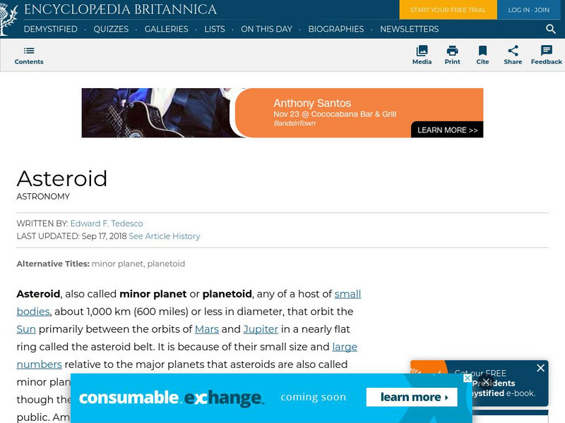 Encyclopedia Britannica: Asteroid Handout Encyclopedia Britannica: Asteroid Handout
