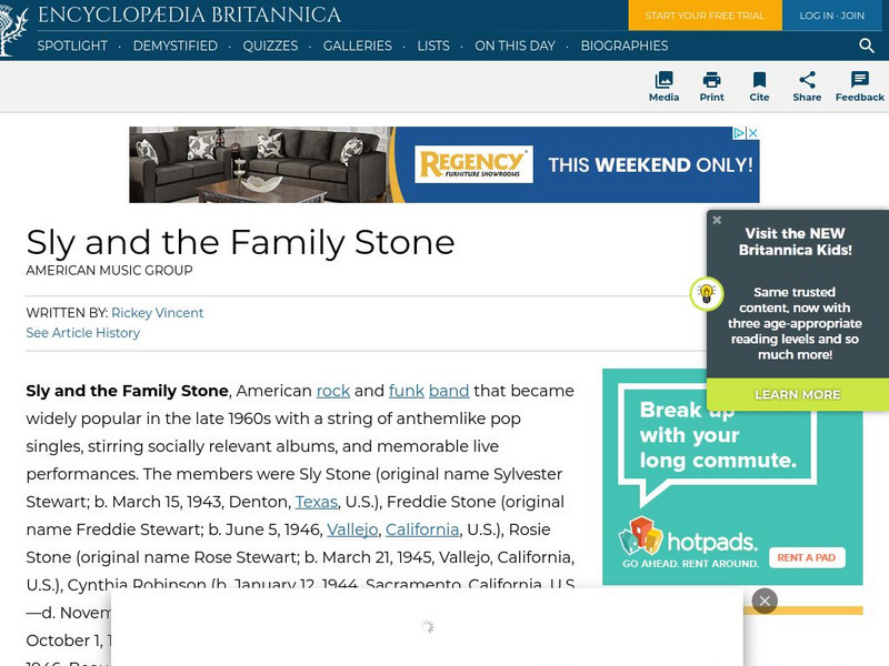 Encyclopedia Britannica: Sly and the Family Stone Handout Encyclopedia Britannica: Sly and the Family Stone Handout