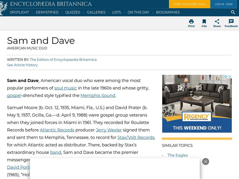 Encyclopedia Britannica: Sam and Dave Handout Encyclopedia Britannica: Sam and Dave Handout