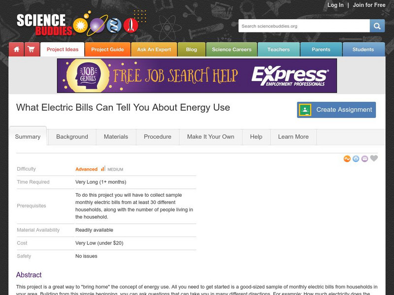 Science Buddies: What Electric Bills Can Tell You About Energy Use Activity Science Buddies: What Electric Bills Can Tell You About Energy Use Activity