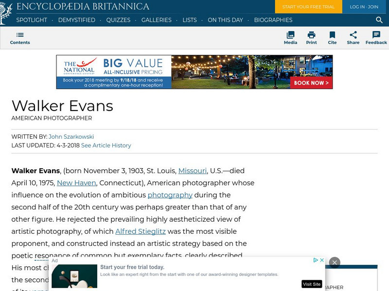 Encyclopedia Britannica: Walker Evans Handout Encyclopedia Britannica: Walker Evans Handout