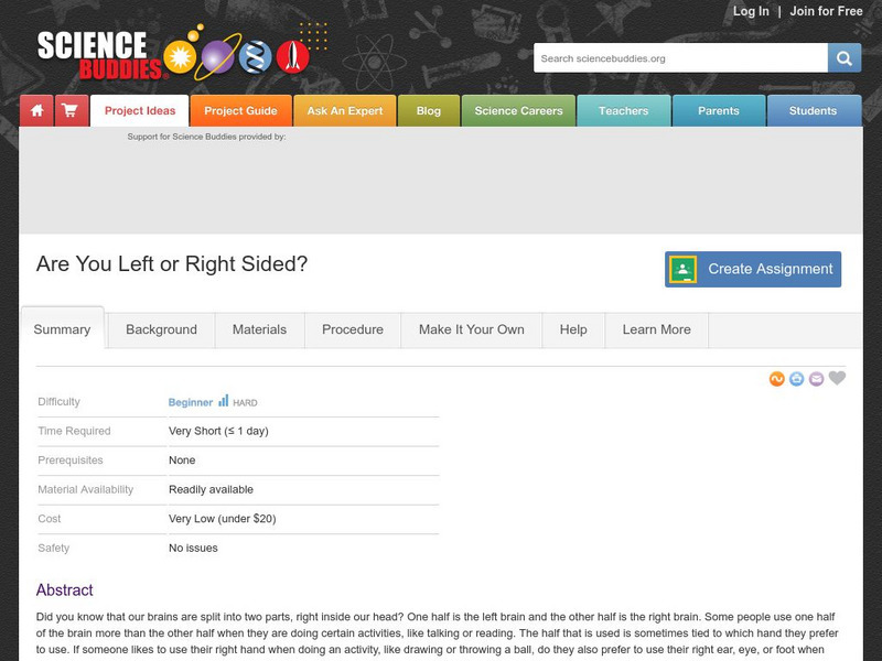 Science Buddies: Are You Left or Right Sided? Activity Science Buddies: Are You Left or Right Sided? Activity