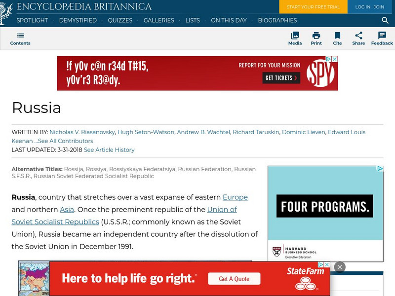 Encyclopedia Britannica: Russia Sports and Recreation Handout Encyclopedia Britannica: Russia Sports and Recreation Handout