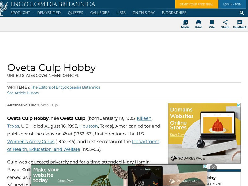 Encyclopedia Britannica: Oveta Culp Hobby Handout