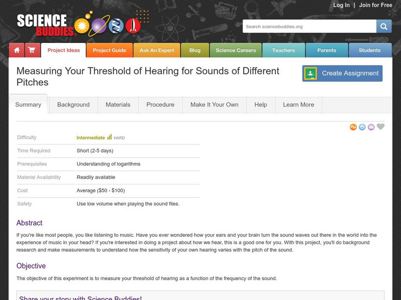 Science Buddies: Measuring Your Threshold of Hearing Activity Science Buddies: Measuring Your Threshold of Hearing Activity