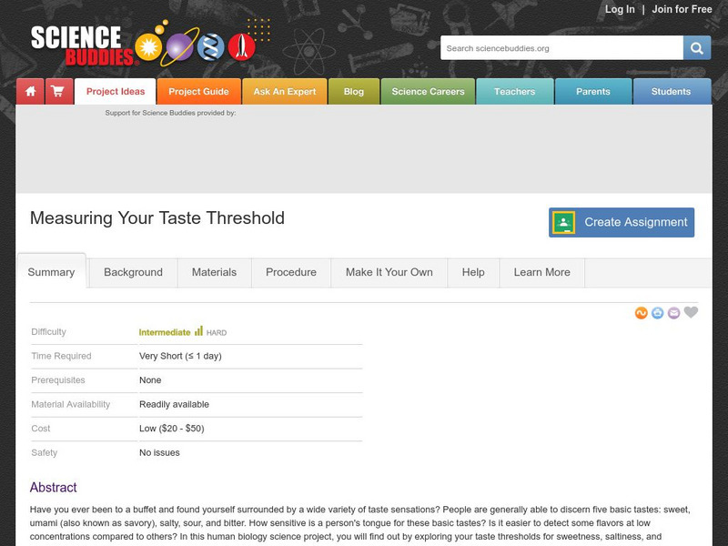 Science Buddies: Measuring Your Taste Threshold Activity Science Buddies: Measuring Your Taste Threshold Activity