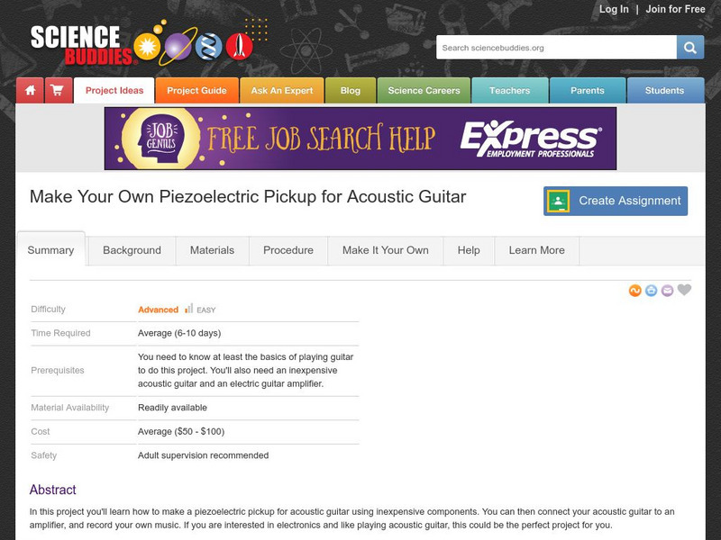 Science Buddies: Make Your Own Piezoelectric Pickup for Acoustic Guitar Activity Science Buddies: Make Your Own Piezoelectric Pickup for Acoustic Guitar Activity