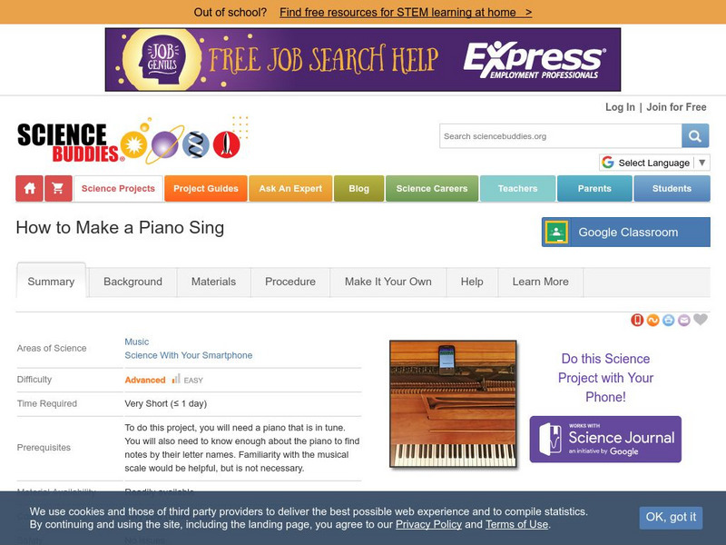 Science Buddies: How to Make a Piano Sing Activity Science Buddies: How to Make a Piano Sing Activity