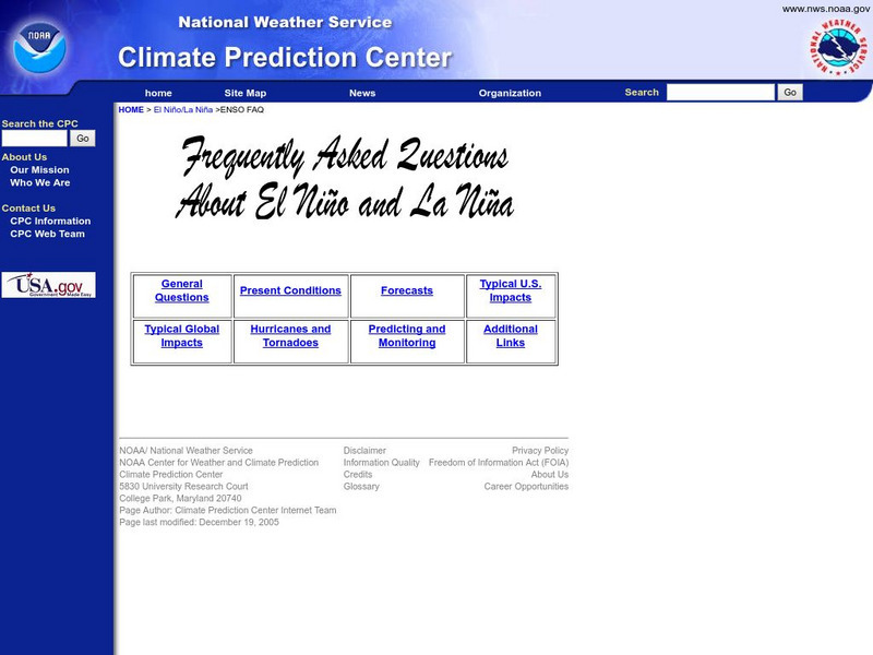 Noaa: Frequently Asked Questions About El Nino and La Nina. Website Noaa: Frequently Asked Questions About El Nino and La Nina. Website