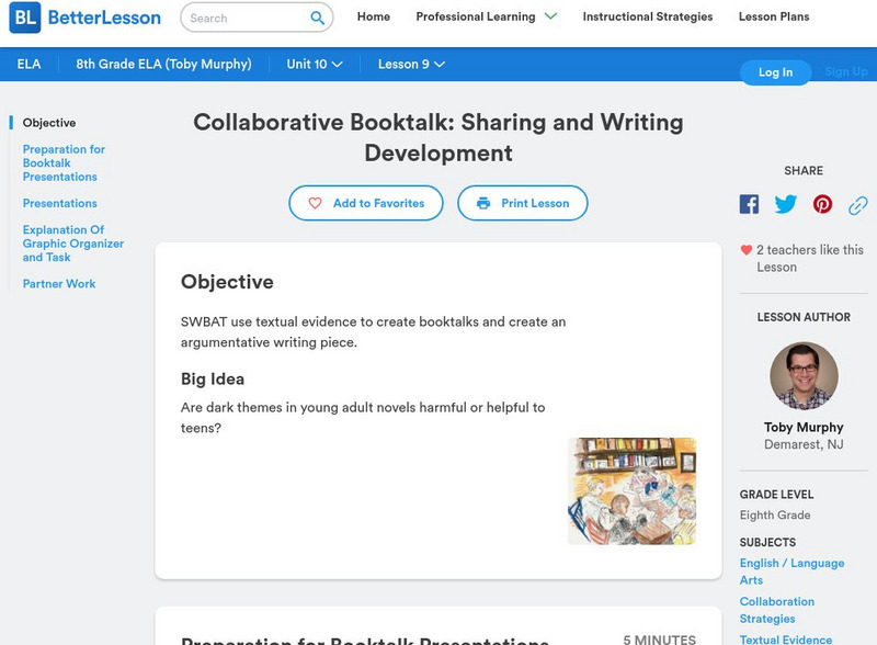 Better Lesson: Collaborative Booktalk: Sharing and Writing Development Unit Plan Better Lesson: Collaborative Booktalk: Sharing and Writing Development Unit Plan