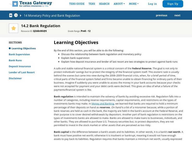 Texas Gateway: Ch. 14: Monetary Policy and Bank Regulation: Bank Regulation eBook Texas Gateway: Ch. 14: Monetary Policy and Bank Regulation: Bank Regulation eBook