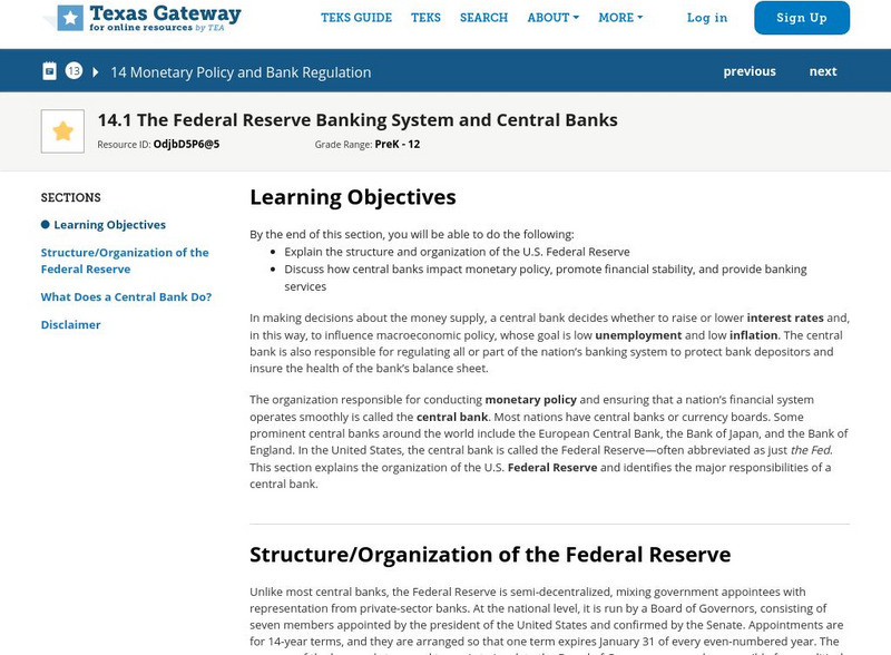 Texas Gateway: Ch. 14: The Federal Reserve Banking System and Central Banks eBook Texas Gateway: Ch. 14: The Federal Reserve Banking System and Central Banks eBook