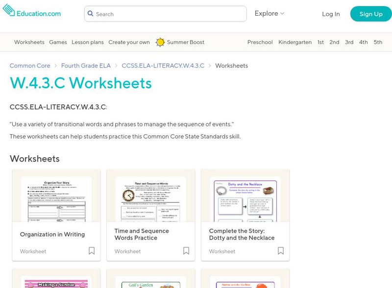 Education.com: W.4.3.c Worksheets: Use a Variety of Transitional Words Lesson Plan Education.com: W.4.3.c Worksheets: Use a Variety of Transitional Words Lesson Plan
