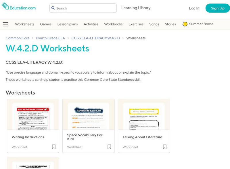 Education.com: W.4.2.d Worksheets: Use Precise Language and Vocabulary Unknown Type Education.com: W.4.2.d Worksheets: Use Precise Language and Vocabulary Unknown Type