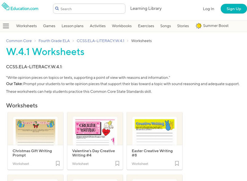Education.com: W.4.1 Worksheets: Write Opinion Pieces on Topics or Texts Unknown Type Education.com: W.4.1 Worksheets: Write Opinion Pieces on Topics or Texts Unknown Type