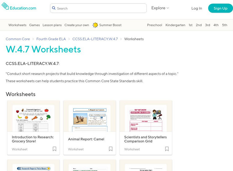 Education.com: W.4.7 Worksheets: Conduct Short Research Projects Unknown Type Education.com: W.4.7 Worksheets: Conduct Short Research Projects Unknown Type