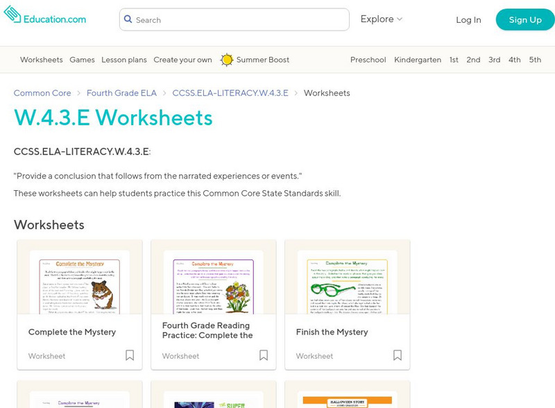 Education.com: W.4.3.e Worksheets: Provide a Conclusion for a Narrative Unknown Type Education.com: W.4.3.e Worksheets: Provide a Conclusion for a Narrative Unknown Type