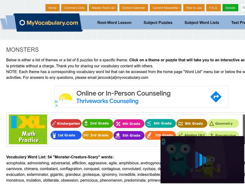 My vocabulary.com: Monsters Interactive My vocabulary.com: Monsters Interactive