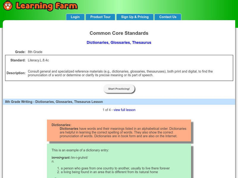 Learning Farm: Common Core Standards: Dictionaries, Glossaries, Thesaurus Activity Learning Farm: Common Core Standards: Dictionaries, Glossaries, Thesaurus Activity