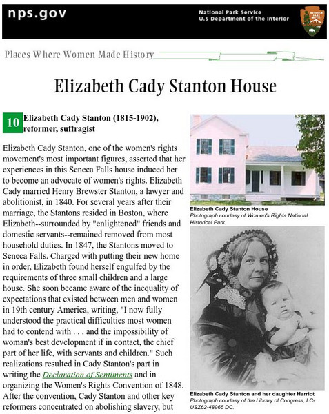 National Park Service: Places Where Women Made History: Elizabeth Cady Stanton House Website National Park Service: Places Where Women Made History: Elizabeth Cady Stanton House Website