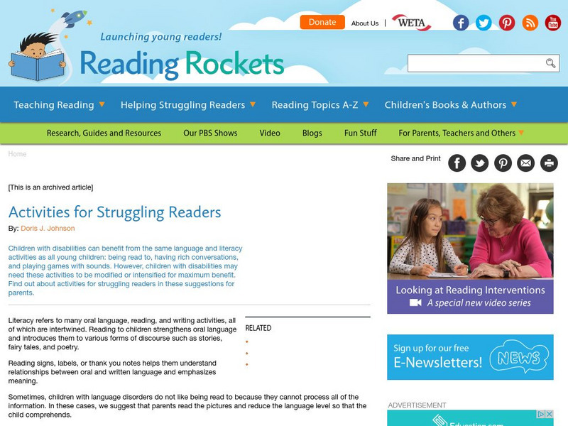 Reading Rockets: Activities for Struggling Readers Article Reading Rockets: Activities for Struggling Readers Article
