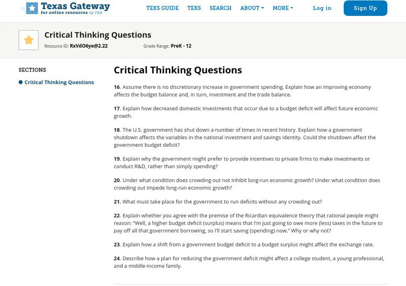 Texas Gateway: 17: Impacts of Government Borrowing: Critical Thinking Questions Unknown Type Texas Gateway: 17: Impacts of Government Borrowing: Critical Thinking Questions Unknown Type