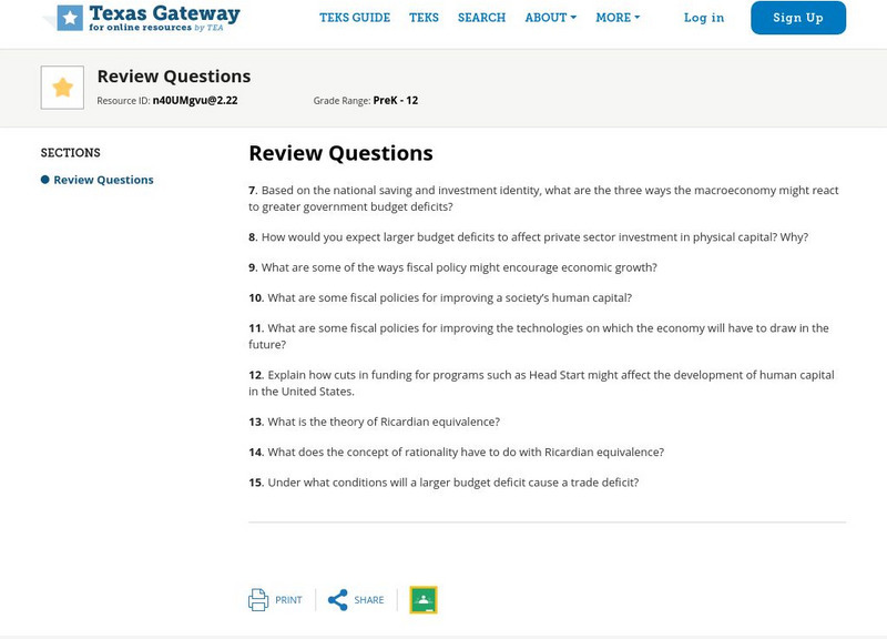 Texas Gateway: Ch. 17: The Impacts of Government Borrowing: Review Questions Unknown Type