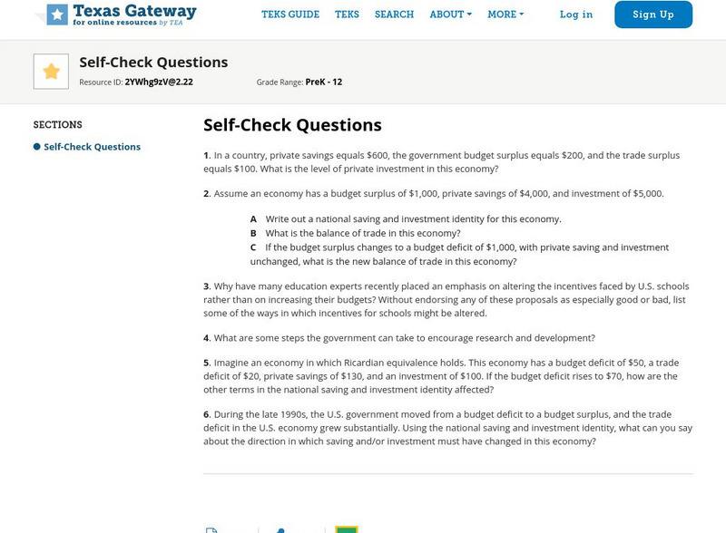 Texas Gateway: Ch. 17: The Impacts of Government Borrowing: Self Check Questions Unknown Type