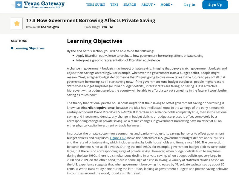Texas Gateway: Ch. 17: How Government Borrowing Affects Private Saving eBook