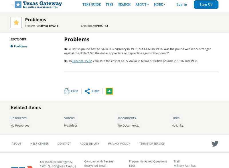 Texas Gateway: Ch. 15: Exchange Rates and International Capital Flows: Problems Unknown Type Texas Gateway: Ch. 15: Exchange Rates and International Capital Flows: Problems Unknown Type