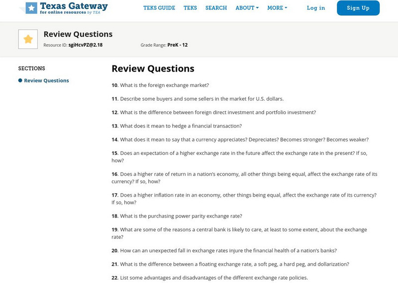 Texas Gateway: 15: Exchange Rates and Intl Capital Flows: Review Questions Unknown Type Texas Gateway: 15: Exchange Rates and Intl Capital Flows: Review Questions Unknown Type