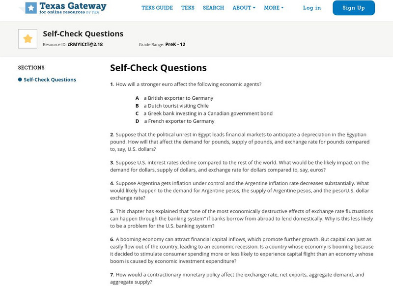 Texas Gateway: 15: Exchange Rates and Intl Capital Flows: Self Check Questions Unknown Type Texas Gateway: 15: Exchange Rates and Intl Capital Flows: Self Check Questions Unknown Type