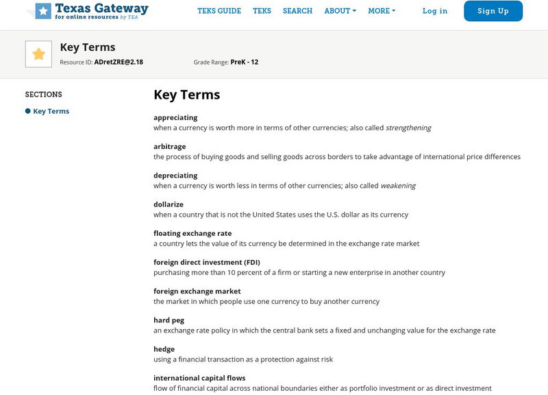 Texas Gateway: Ch. 15: Exchange Rates and International Capital Flows: Key Terms Handout Texas Gateway: Ch. 15: Exchange Rates and International Capital Flows: Key Terms Handout