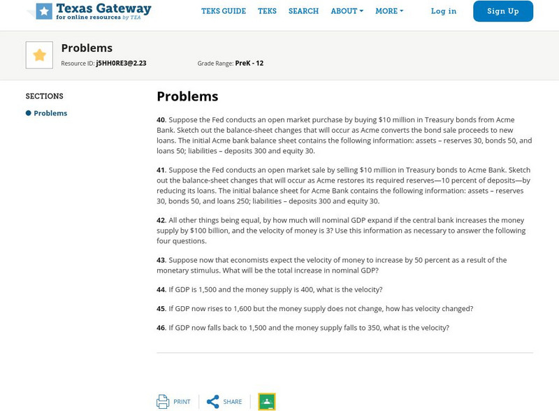 Texas Gateway: Chapter 14: Monetary Policy and Bank Regulation: Problems Unknown Type Texas Gateway: Chapter 14: Monetary Policy and Bank Regulation: Problems Unknown Type