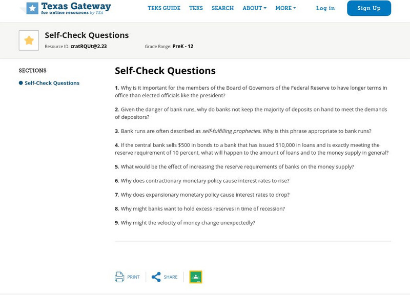 Texas Gateway: 14: Monetary Policy & Bank Regulation: Self Check Questions Unknown Type Texas Gateway: 14: Monetary Policy & Bank Regulation: Self Check Questions Unknown Type
