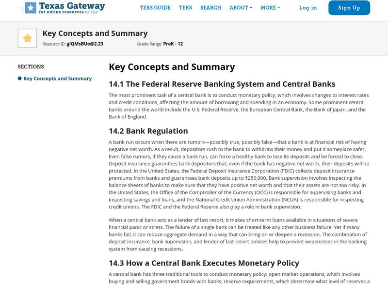 Texas Gateway: 14: Monetary Policy & Bank Regulation: Key Concepts and Summary eBook Texas Gateway: 14: Monetary Policy & Bank Regulation: Key Concepts and Summary eBook