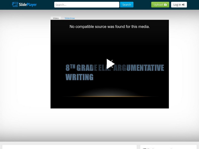 8th Grade Ela: Argumentative Writing Instructional Video 8th Grade Ela: Argumentative Writing Instructional Video