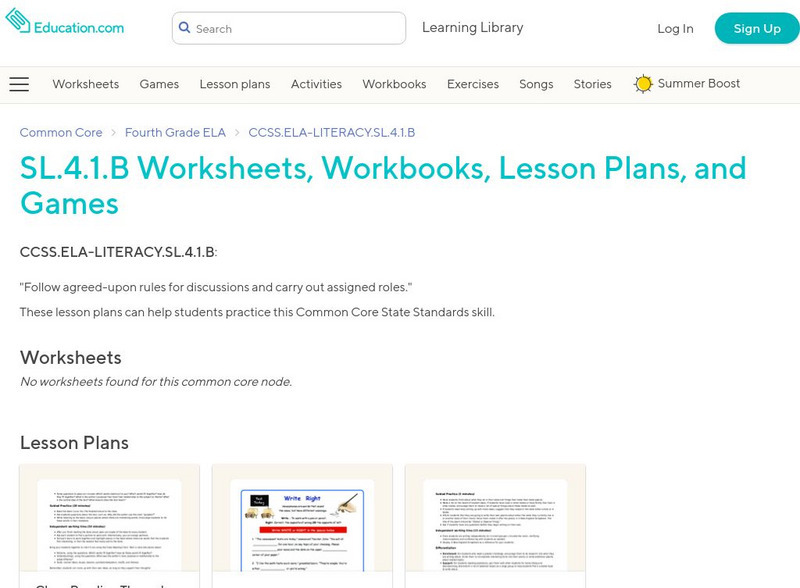 Education.com: Sl.4.1.b Worksheets: Follow Agreed Upon Rules for Discussion Lesson Plan Education.com: Sl.4.1.b Worksheets: Follow Agreed Upon Rules for Discussion Lesson Plan