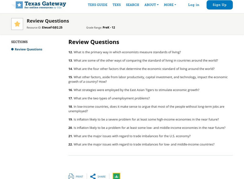 Texas Gateway: Ch. 18: Macroeconomic Policy Around the World: Review Questions Unknown Type