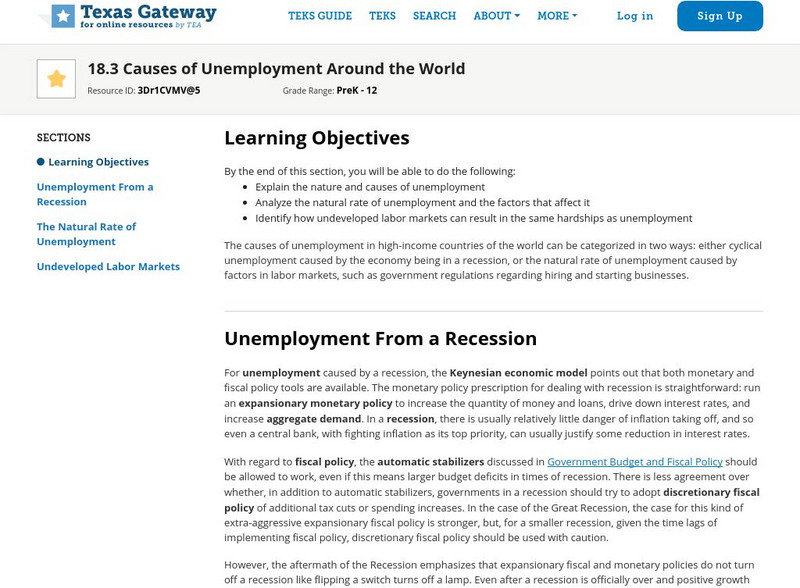 Texas Gateway: Ch. 18: Causes of Unemployment Around the World eBook Texas Gateway: Ch. 18: Causes of Unemployment Around the World eBook
