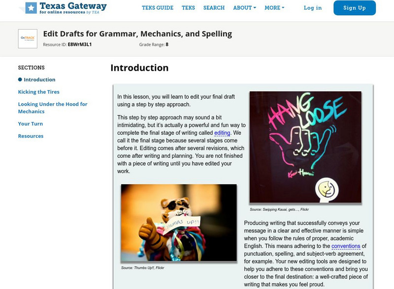 Texas Gateway: Edit Drafts for Grammar, Mechanics, and Spelling Unit Plan Texas Gateway: Edit Drafts for Grammar, Mechanics, and Spelling Unit Plan