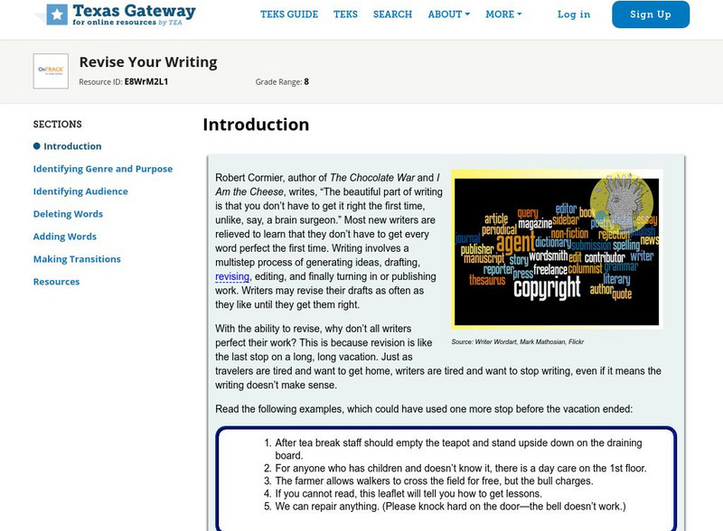 Texas Gateway: Revise Your Writing Unit Plan Texas Gateway: Revise Your Writing Unit Plan