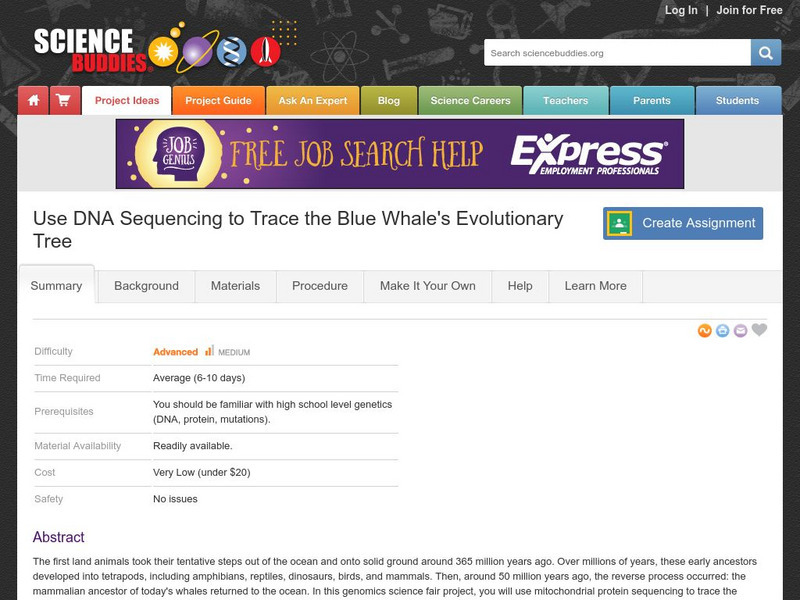 Science Buddies: Use Dna Sequencing to Trace the Blue Whale's Evolutionary Tree Activity Science Buddies: Use Dna Sequencing to Trace the Blue Whale's Evolutionary Tree Activity