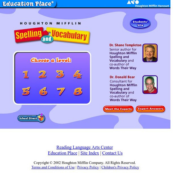 Houghton Mifflin: Eduplace: Spelling and Vocabulary Activity Houghton Mifflin: Eduplace: Spelling and Vocabulary Activity