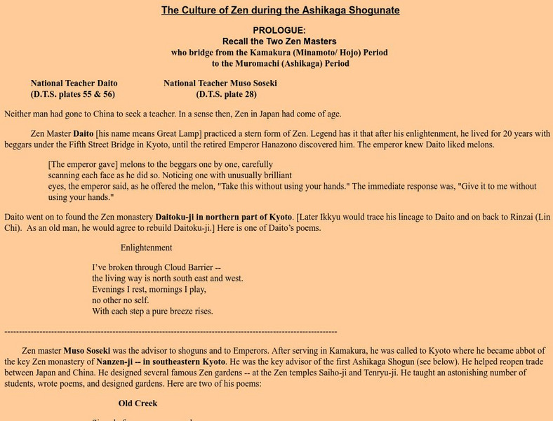 Eu: The Culture of Zen During the Ashikaga Shogunate Handout Eu: The Culture of Zen During the Ashikaga Shogunate Handout