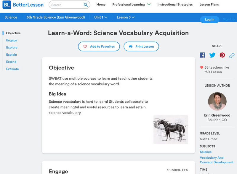 Better Lesson: Learn a Word: Science Vocabulary Acquisition Lesson Plan Better Lesson: Learn a Word: Science Vocabulary Acquisition Lesson Plan