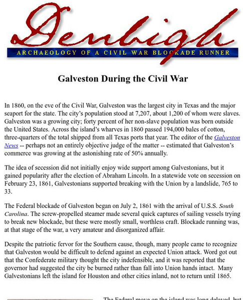 The Denbigh Project: Galveston During the Civil War Article The Denbigh Project: Galveston During the Civil War Article