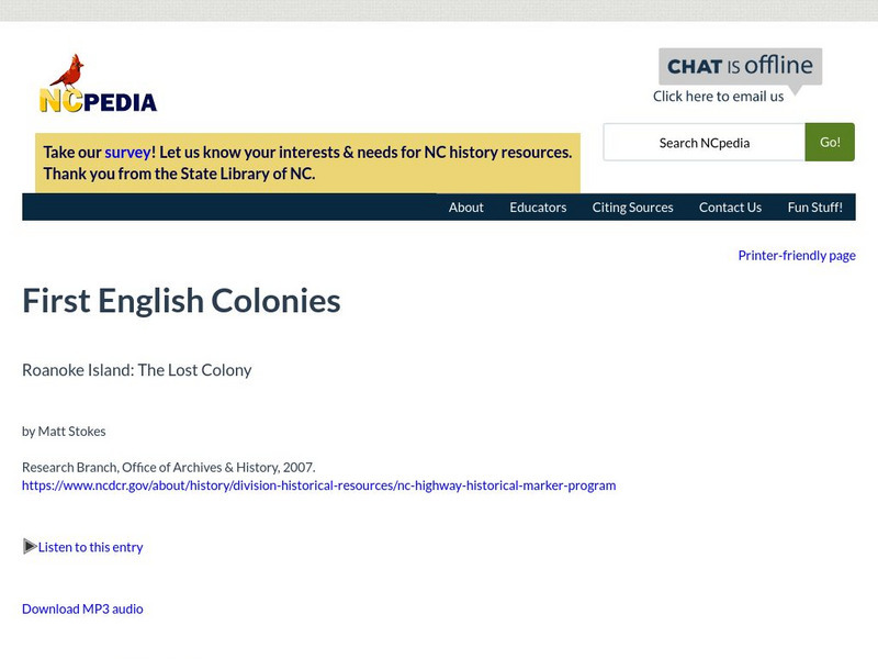 N Cpedia: First English Colonies: Roanoke Island Handout N Cpedia: First English Colonies: Roanoke Island Handout